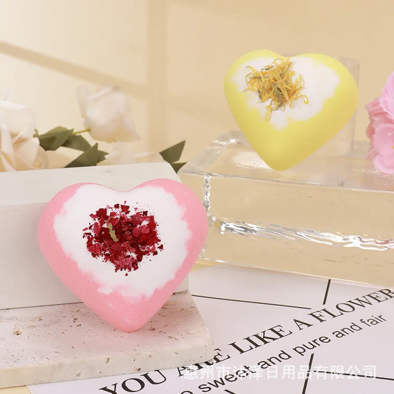 80g Heart Shape Bath Salt Dried Flower Fizzy Salt Ball Essential Oil Aromatherapy Spa Bubble Bath Soak Hotel Luxury Bath Gift