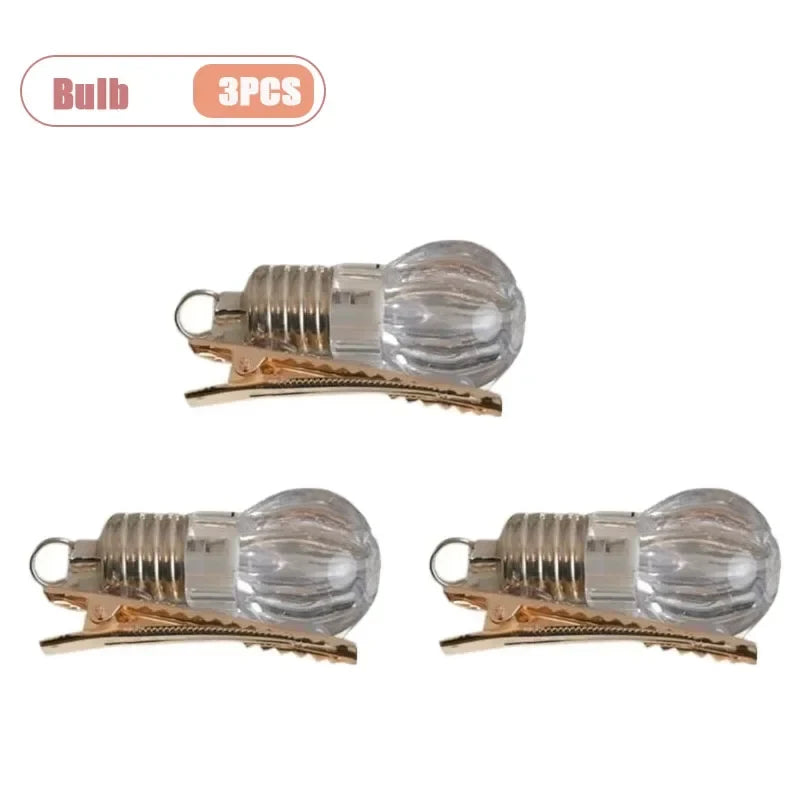 Funny LED Light Bulb Hair Clip Glow-in-the-Dark Hairpin for Women Unique Flashing Bangs Clipper Fun Hair Accessory for Events