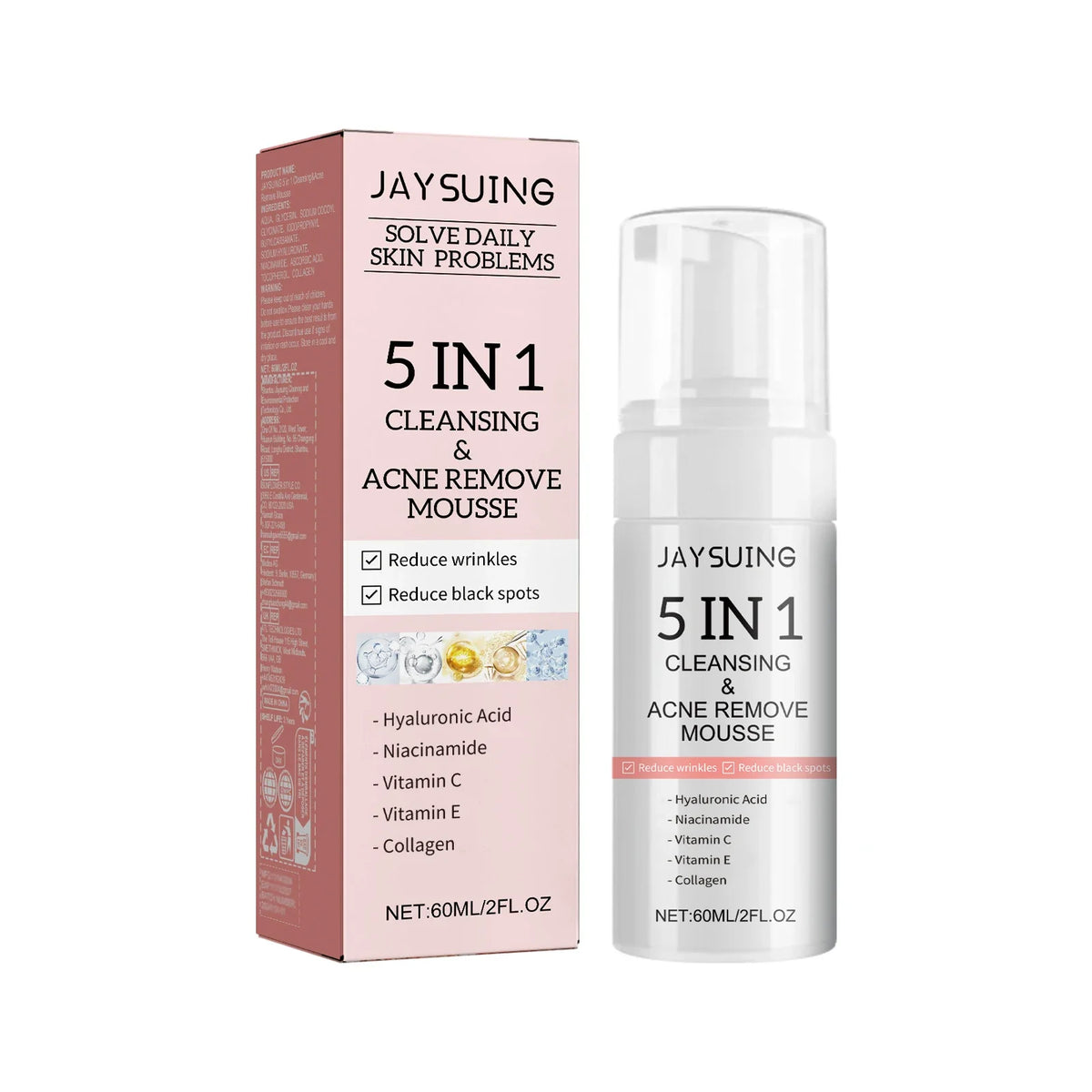 5 in 1 Facial Cleansing Mousse Hyaluronic Acid Hydrating Foam Cleanser Pore Shrink Pores Moisturizing korea Face Skin Care