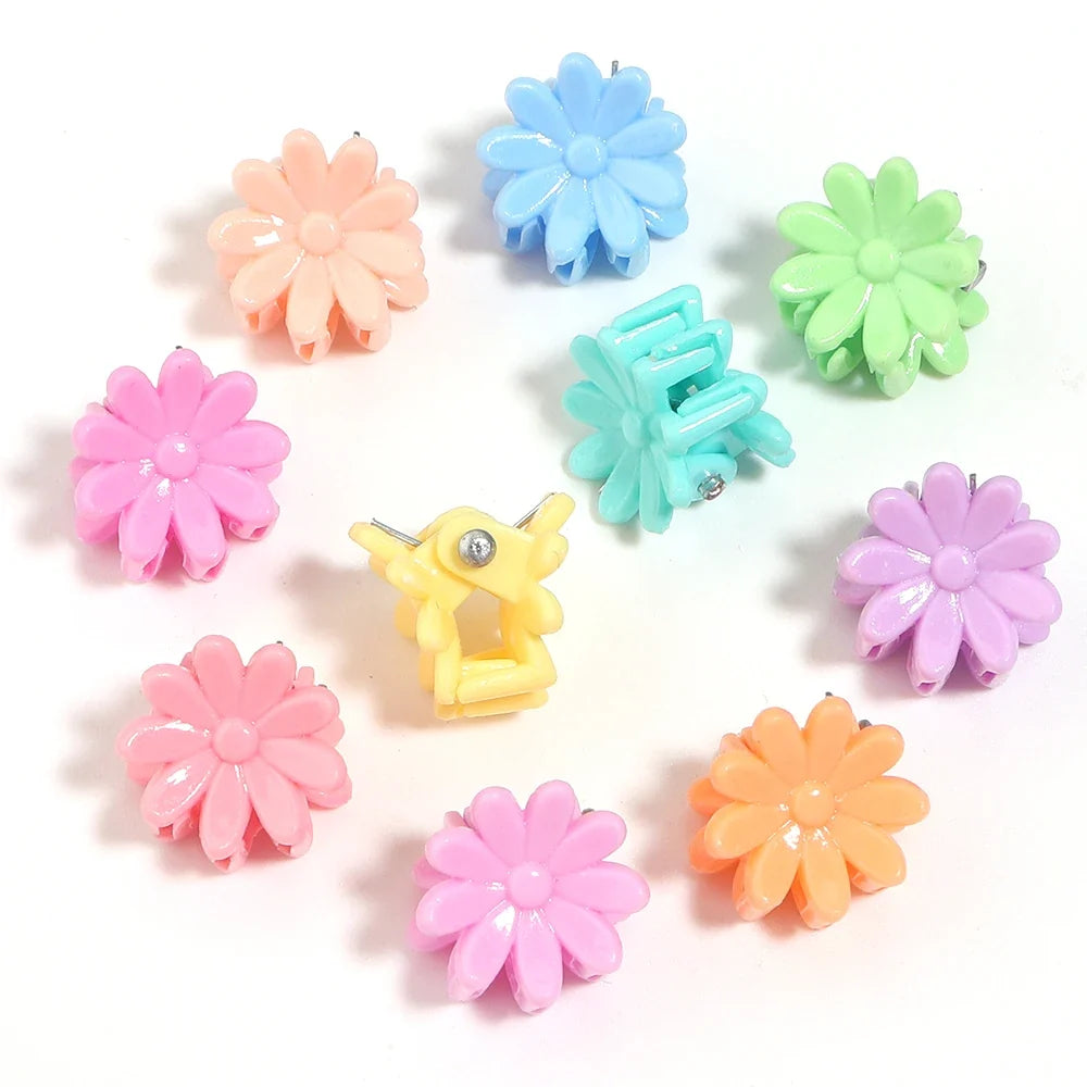 100pcs Mini Colorful Flower Star Hair Grabbing Claw Clips for Baby Girls Bangs Broken Hair Styling Tool Small Hair Accessories