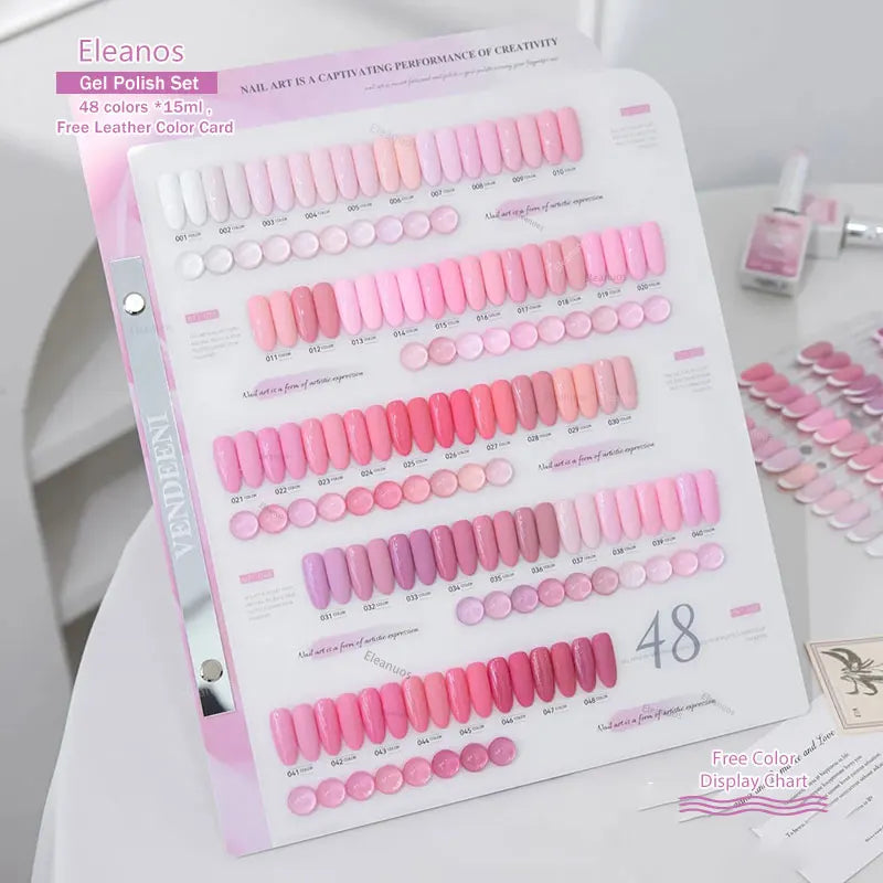 High Saturation Nude Pink Gel Polish Pastel 48Pcs Set With Color Card Soak Off UV Led Gel 15ml Fine Glitter Cherry Pink Gel 15ml