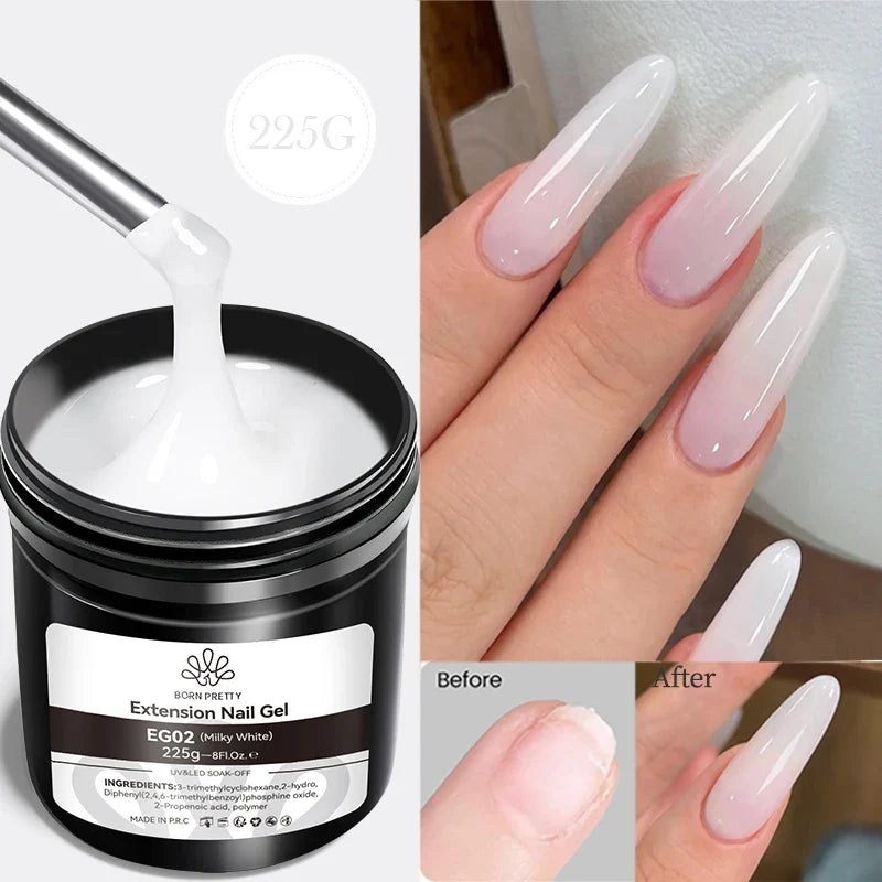 BORN PRETTY 225g Hard Gel For Nail Extension Milky White Nude Building Constructor Gel Self Leveling Reinforcement Nail Gels