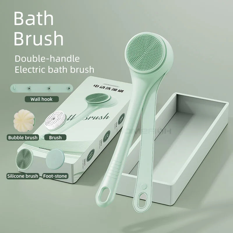 HOMEFISH Dual Handle Electric Bath Body Scrubber Brush with Long Handle Back Cleaning Tool for Back Exfoliation And Deep Cleanin