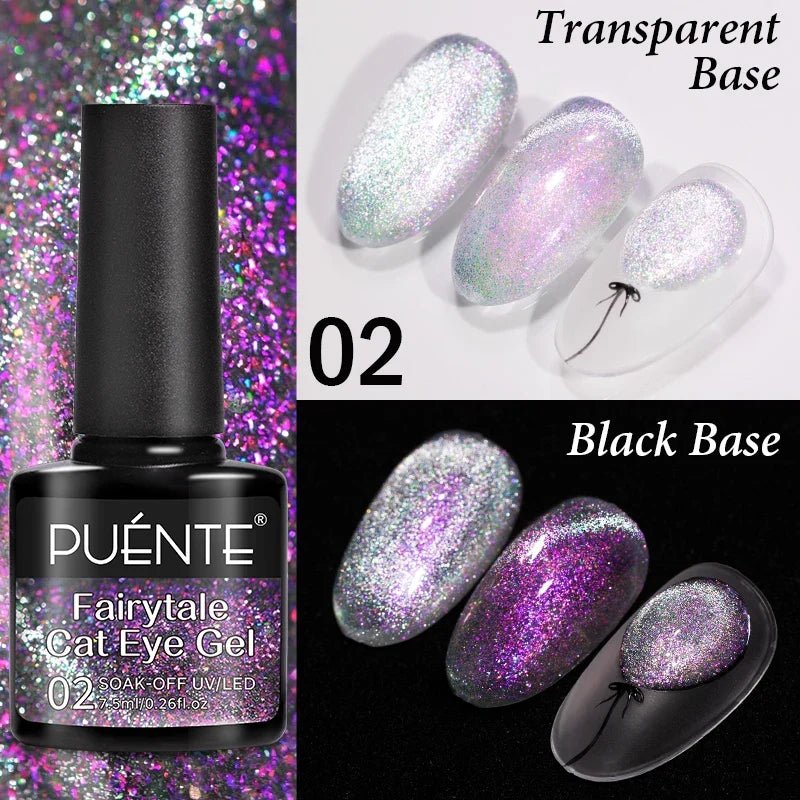 7.5ML Aurora Starlit Cat Eye Gel Nail Polish Rainbow Glitter Galaxy Cat Magnetic Nail Art Gel Soak Off UV Semi-Permanent Varnish