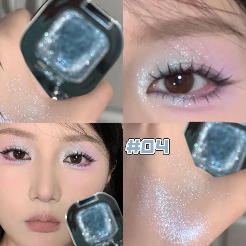 HERORANGE Square Single Highlighter Powder, Creamy Soft Texture, Radiant Pearl Pigment, Long-lasting Glow, Intense Color Payoff