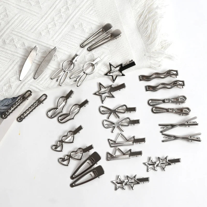 28Pcs/Set Fashion Metal Hair Clips Women Girls Y2K Duckbill Hairpin Personality Headwear Barrettes Hairclip Styling Accessories