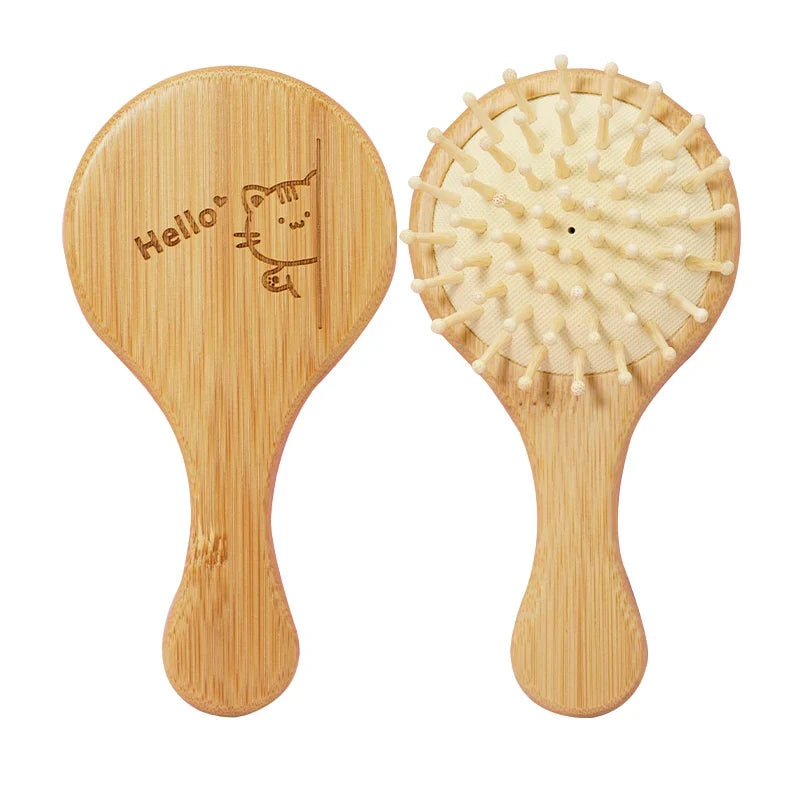 Cute Cat Hair Brush Nature Wooden Anti-Static Detangle Brush Hair Scalp Massage Comb Air Cushion Styling Tools for Child Girls