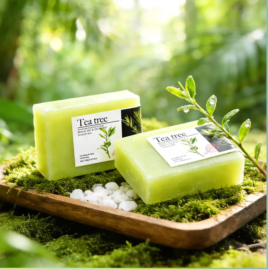 100g Tea Tree Essential Oil Soap Handmade Olive Oil Soap Plant Essential Oils Whitening Basic Cleaning Features Chemical Free