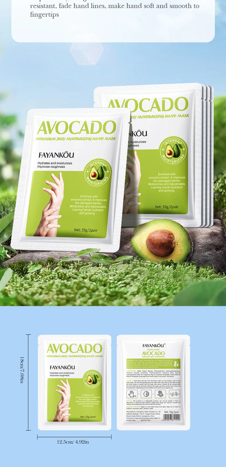 5 Pairs Avocado Moisturizing Hand Mask Hands Remove Dead Skin Rejuvenating Nourishing Hydrating Hand Skin Care Products