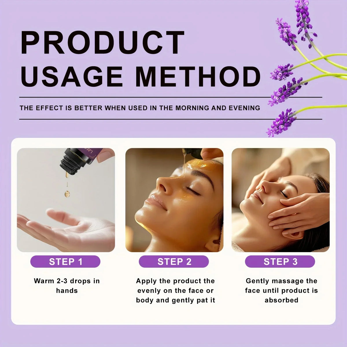 Hyaluronic Acid Lavender Massage Oil for Couples Quick Absorb Enhances Skin Elasticity No Greasy Residue Freshens Moisturizes