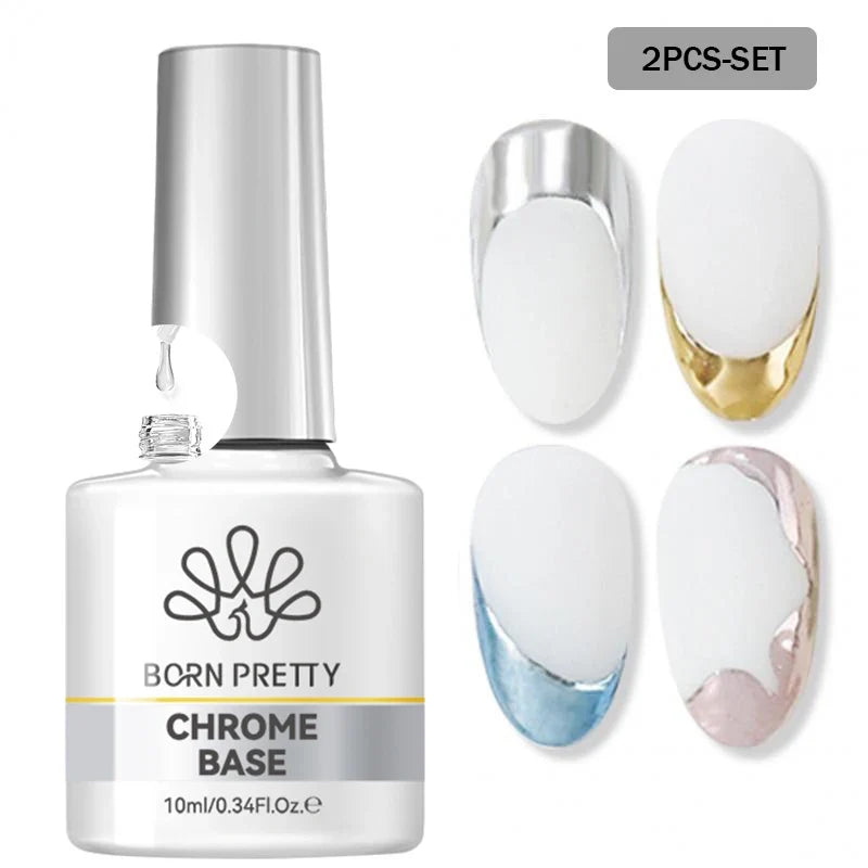 BORN PRETTY 10ML Chrome Base for Powder Nail Powder Superior Mirror Effect Metallic Pigment Gel Nail Art Salon DIY