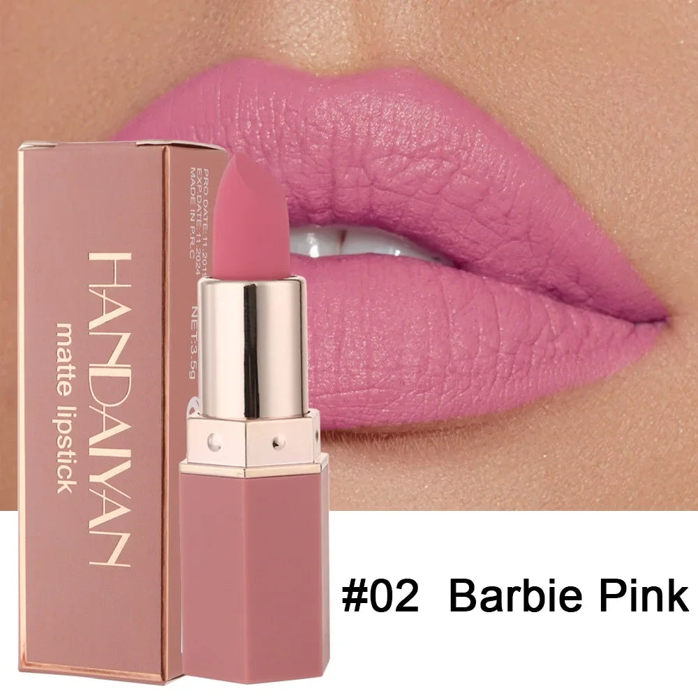 Handaiyan 6 Colors Matte Waterproof Velvet Nude Lipstick Sexy Red Brown Pigments Makeup Long Lasting Lipstick Woman