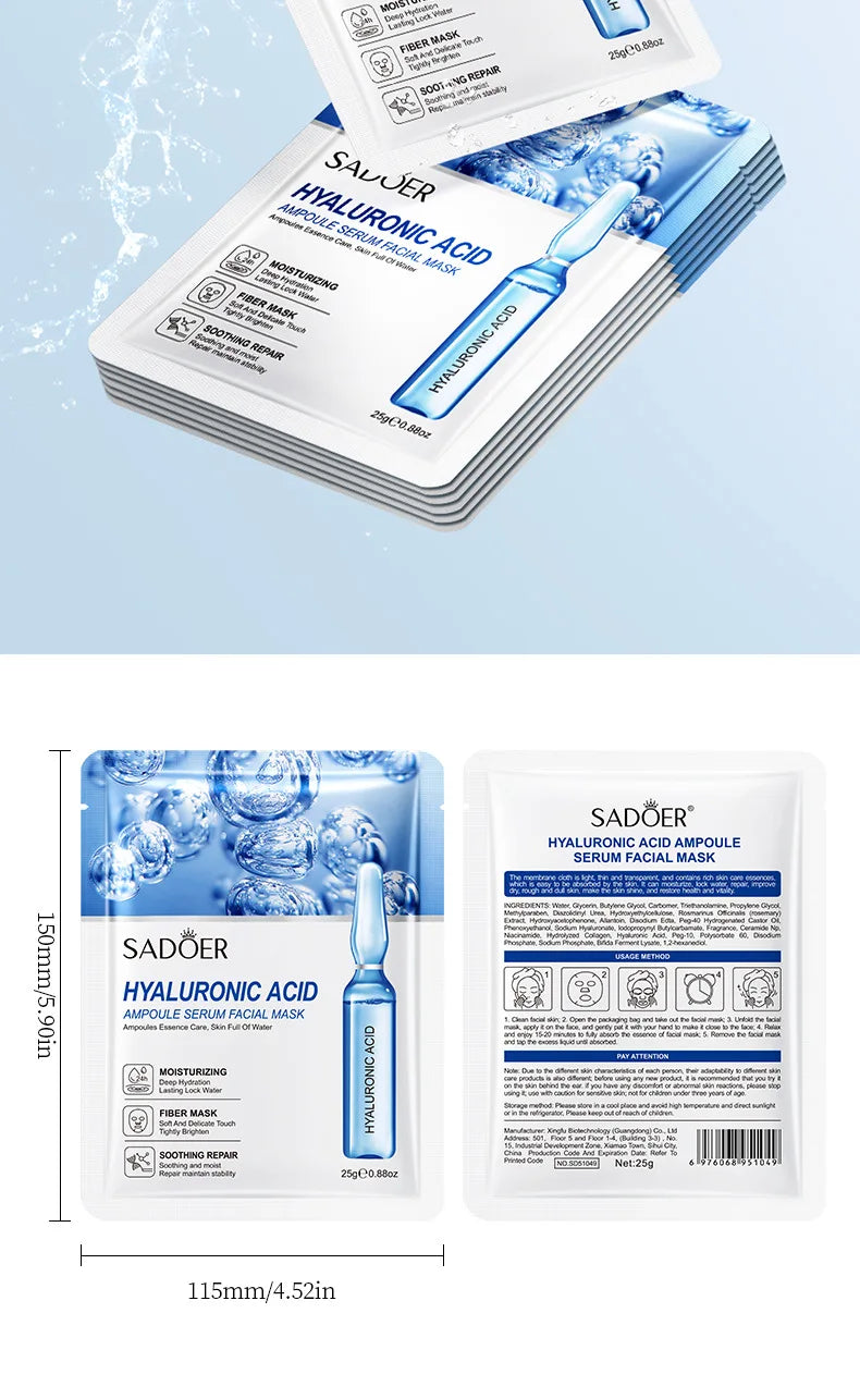 10Pcs Hyaluronic Acid Mask Facial Skin Care Firming Moisturizing Mask Facial Skin Care Products