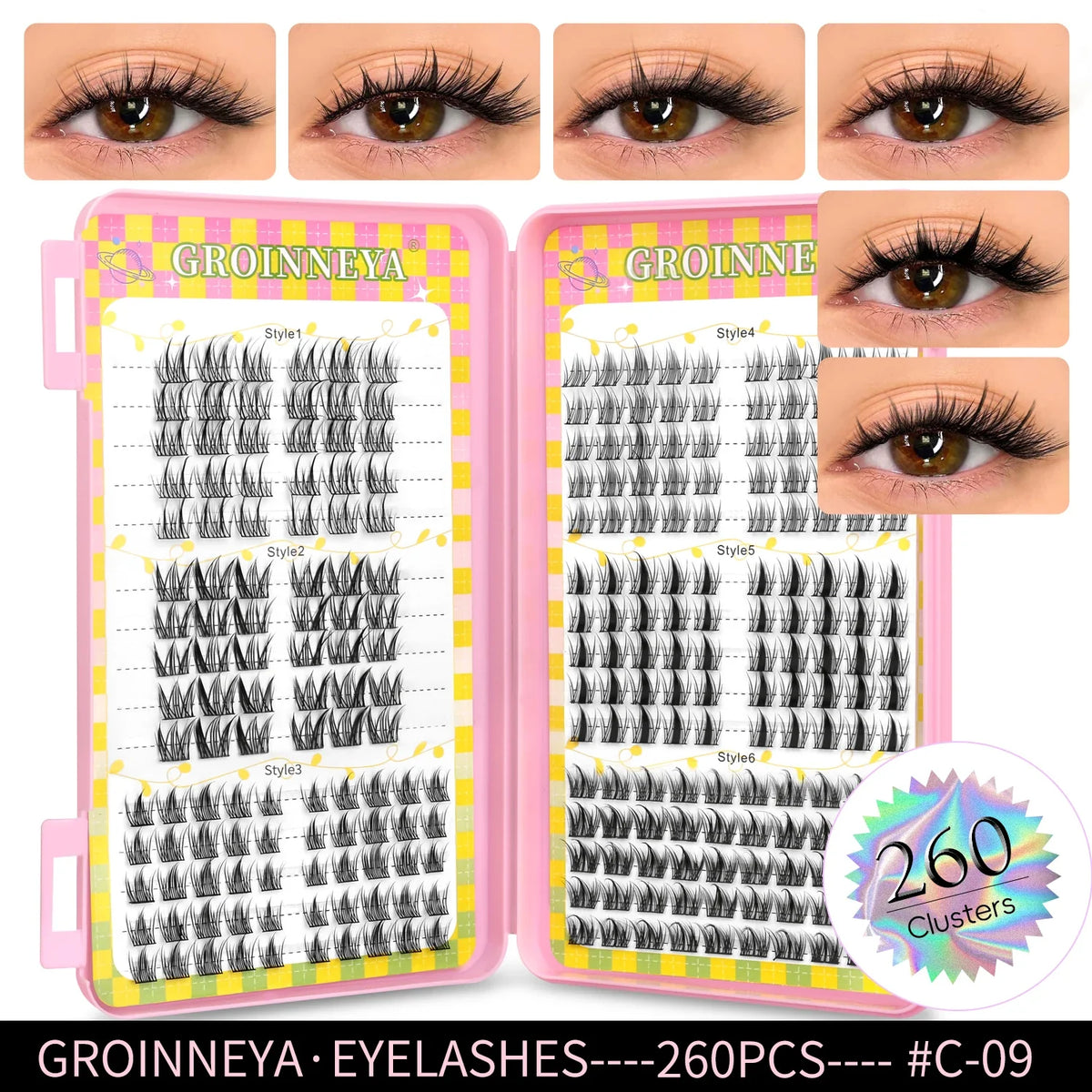 GROINNEYA Eyelashes Clusters 320 pcs Natural Eyelash extension Cluster Lashes Volume Mixed Tray Lashes Cluster Natural Lashes