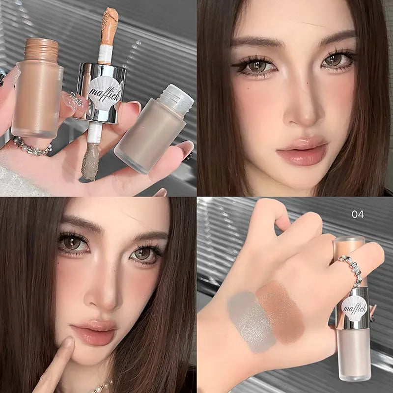 Double-head Liquid Matte Contour Highlighter Glimmer Natural Bronzer Contouring Stick Waterproof Gray Brown Nose Shadow Makeup