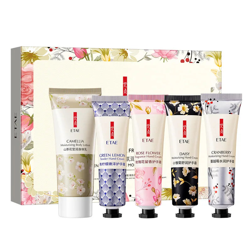 Floral and Fruit Essence Fragrance Moisturizing Hand Cream, Gift Box Set with Body Lotion, Compact Portable Fragrance Hand Cream, Easy to Apply Daily for a Fresh Scent, Long-Lasting Fragrance Without Being Overpowering, Full