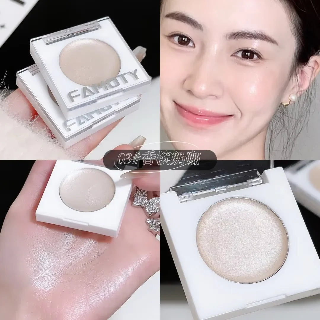 FAMOTY Multi-Use Cream Highlighter Balm – Pearlescent Shimmer Glow Stick for Face & Eyes. Dewy, Wet-Look Finish. (White/Pink
