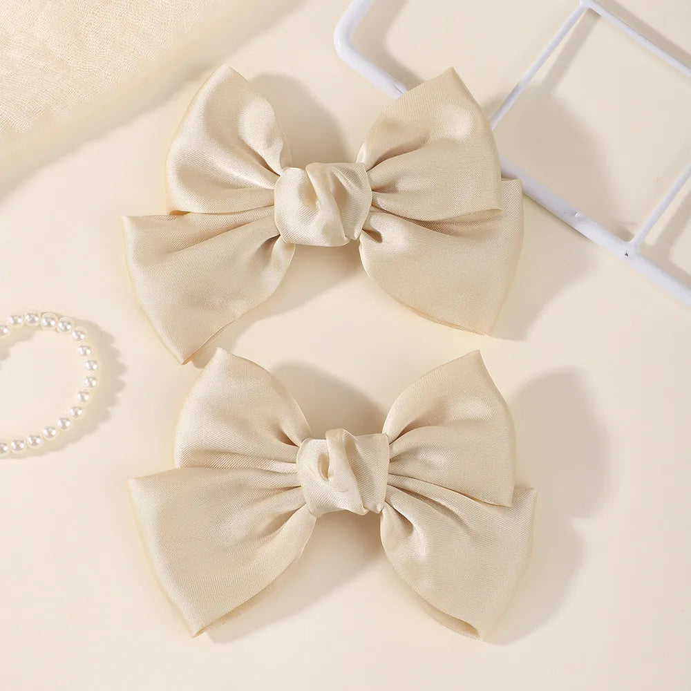 2PCS Matte Satin Large Bow Pair Hair Clips Solid Color Big Bow Barrettes Girls Wedding Birthday Party Daily Dress‑up Headdress