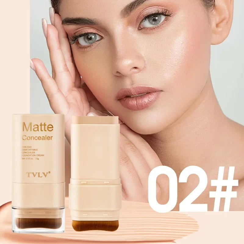 2-in-1 Concealer Eraser Dual-Head Foundation Stick with Brush Head Nine Colors European and American Waterproof Non-Caking Solid Foundation Cream 15G/Stick - 1 Stick