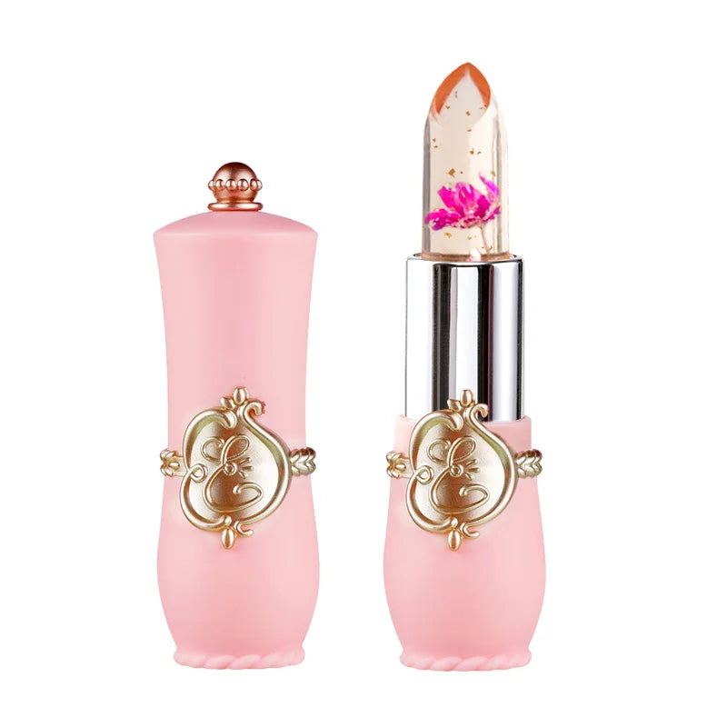 Crystal Flower Jelly Lipstick, Long Lasting Nutritious Lip Balm Lips Moisturizer Temperature Color Change Lip Gloss
