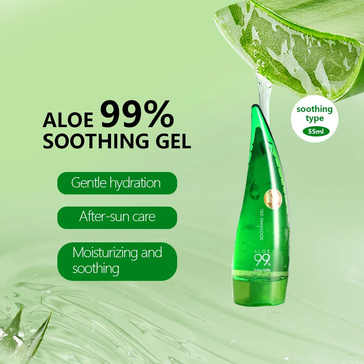HOLIKA HOLIKA Aloe Soothing Gel,Soothing & Refreshing,Moisturizing & Lightweight,Fast-Absorbing,Korean Skincare,Korean Makeup