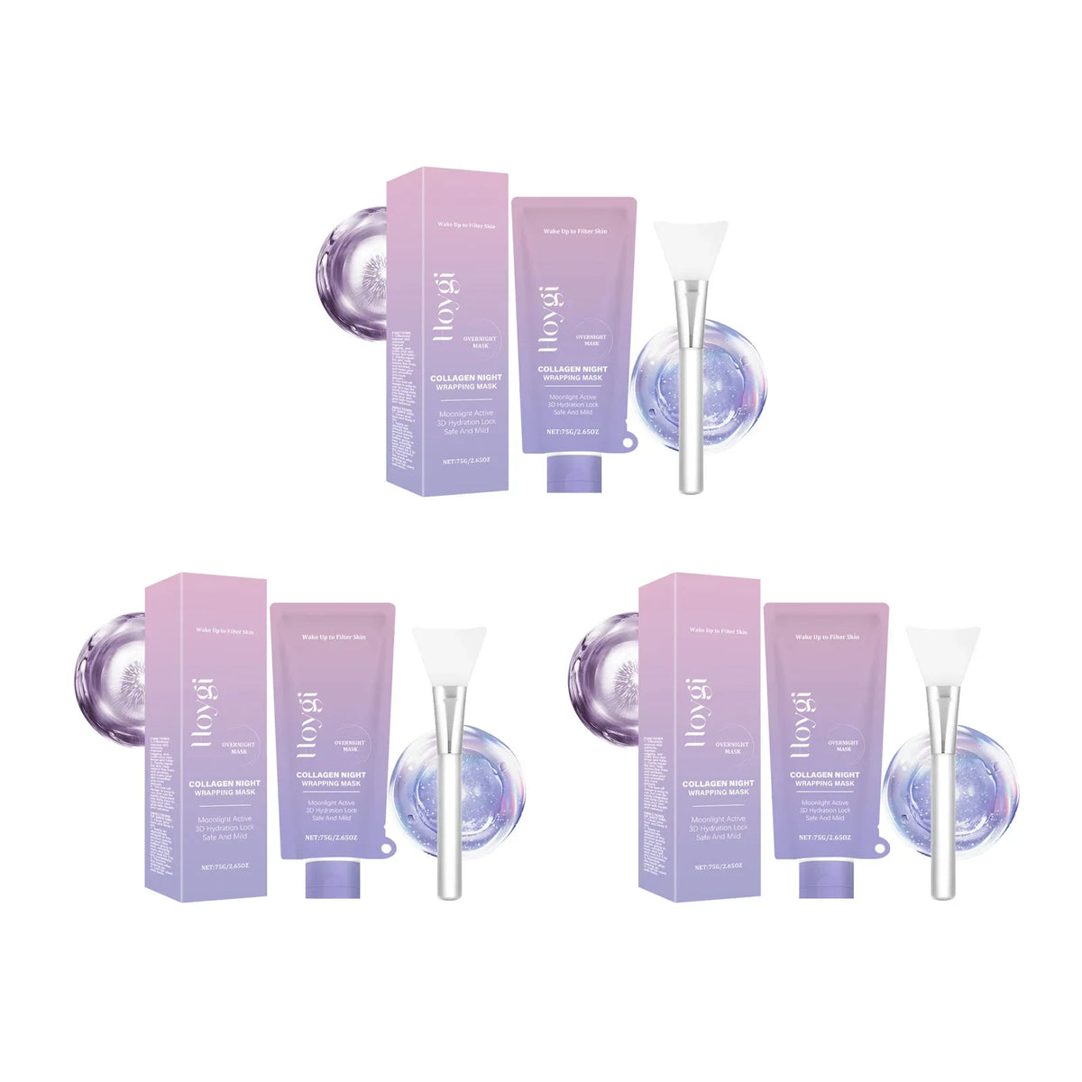 Collagen Night Wrapping Mask Firming Hydrating Glowing Skin Exfoliating Face Mask with Hyaluronic Acid for Deep Cleansing