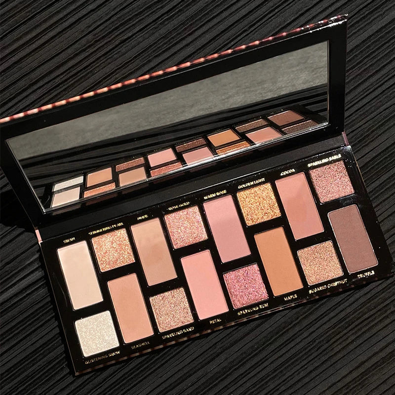 16 Color Matte Glitter Nude Brown Eyeshadow Palette Waterproof Longlasting Cosmetic Pearlescent Eyeshadow Pigment Shimmer Makeup