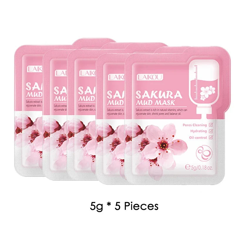 5pcs LAIKOU Eggplant Mud Mask Oil Control Moisturizing Anti-Acne Anti Wrinkle Whitening Cleansing Clay Mask Skin Care Face Mask