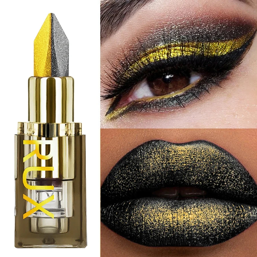 1PC Metallic Finish Lipstick Glitter Black&yellow Two Tone High Pigment Lip Tint Korean Makeup Hydrating Shine Cosmetic Gifts