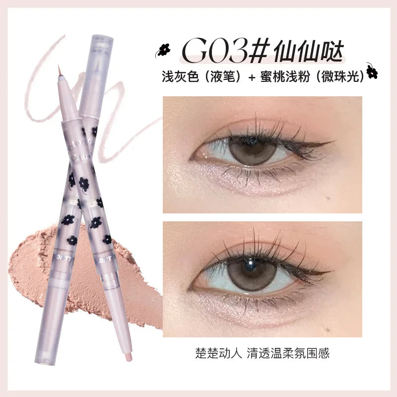 FLORTTE Double Head Eyeshadow Eyeliner Silkworm Stick Matte Pearl Glitter Eye Shadow Liner Pencil Highlighter Pen Eyes Makeup