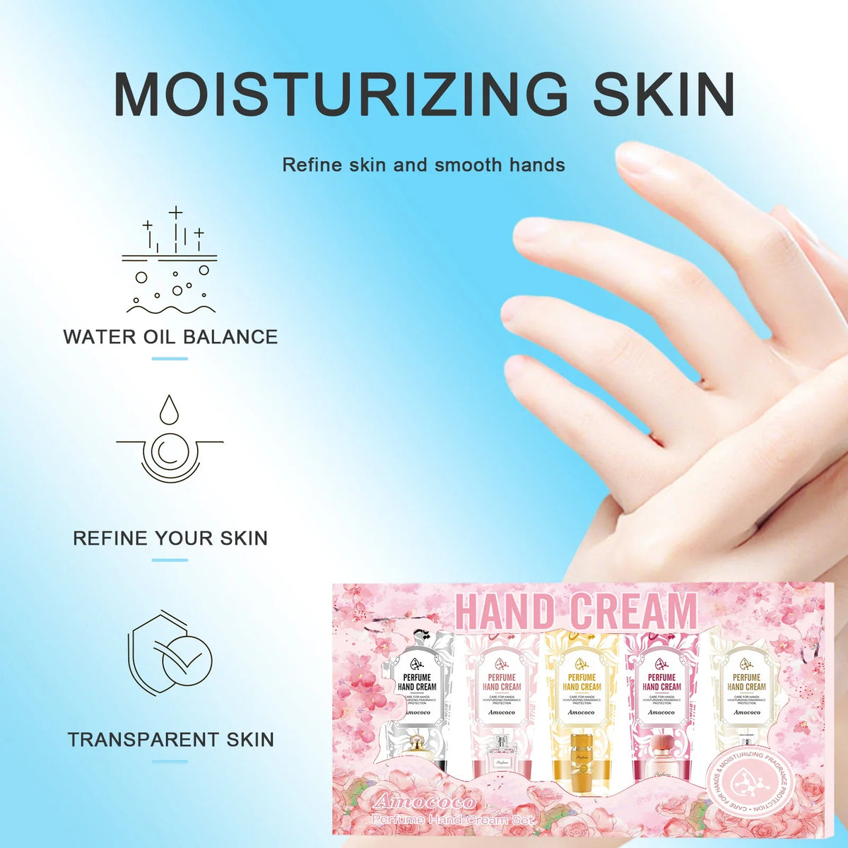 Amococo Perfume Hand Cream Set Moisturizing Hand Lotion Gift Box For Women Travel Size Hand Care Kit