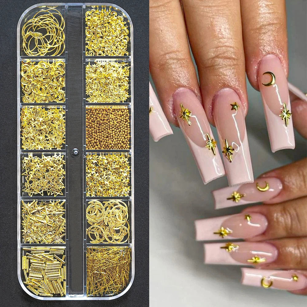 12 Grids Flatback Gold Silver Pearl Beads Nail Charms Round Caviar Ball For Nail Art Decorations 3D Nail Jewelry Rhinestones