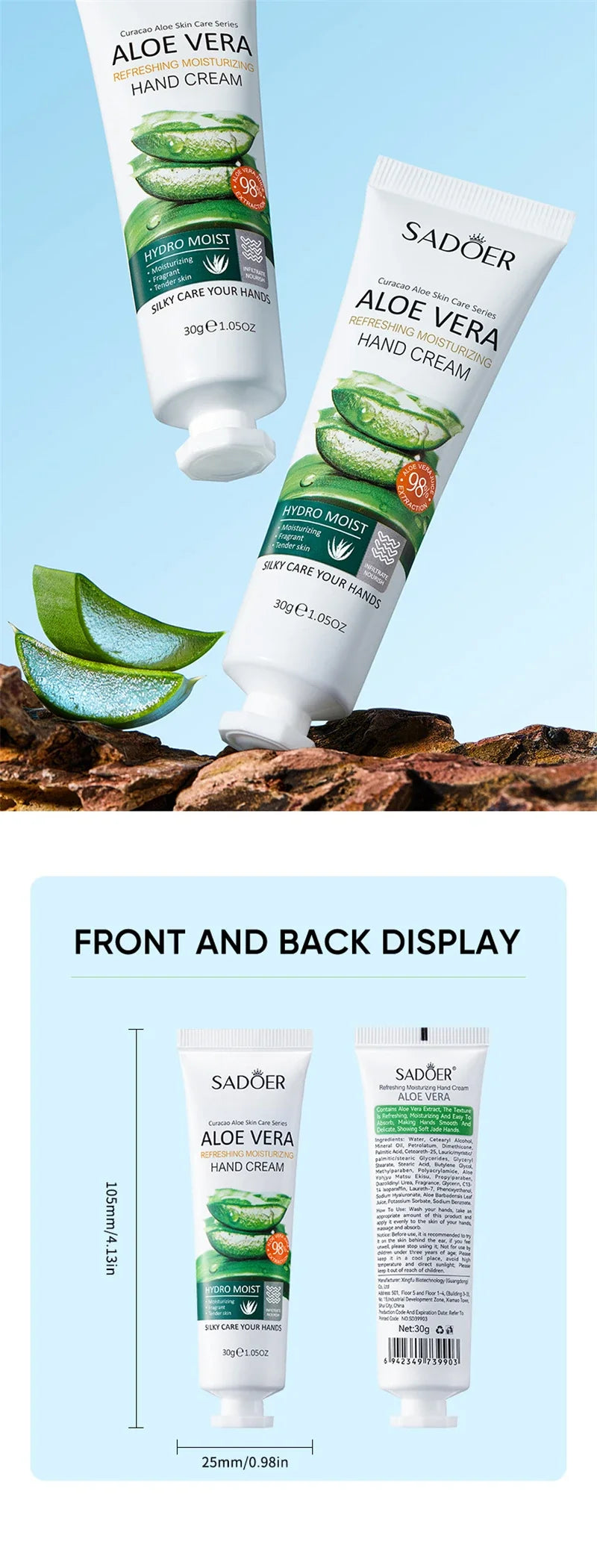 Aloe Vera Nourish Hand Cream Refreshing Hydrate Moisturize Fast Absorb Soften Dry Hands Restore Natural Skin Radiance Lotion