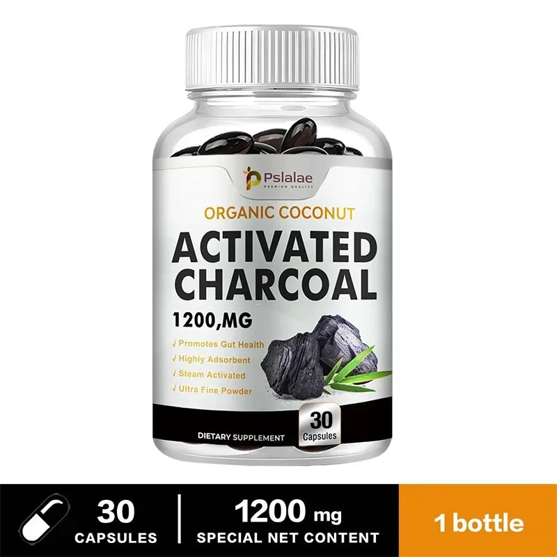 Activated Charcoal Capsules 1,200 Mg - Organic Coconut Shell, Helps Relieve Gas & Bloating, Detox & Bowel, Digestive Supplement