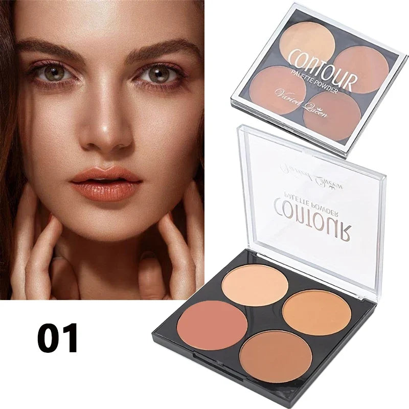 4 Colors Professional Highlighter & Contour Palette 3D Matte Face Bronzer Makeup Set for Enhanced Facial Features