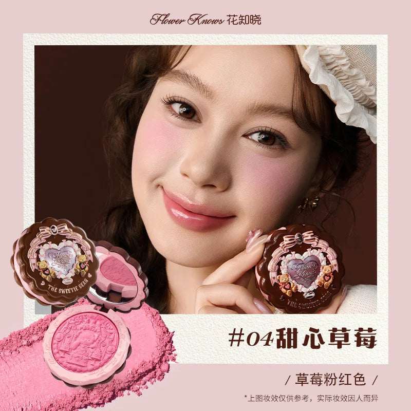 FLOWER KNOWS THE SWEETIE BEAR Blushes Silk Satin Blush Powder For Cheeks Contour Face For A Natural Matte Finish Vegan Makeup