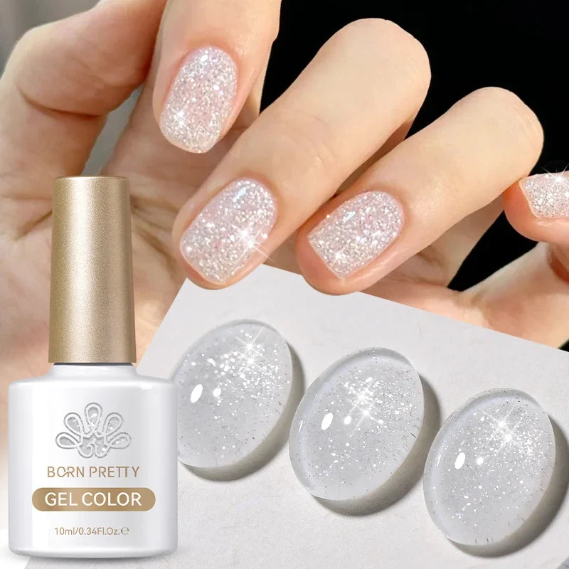 BORN PRETTY 1 Bottle 10ml Milky White Reflective Glitter Gel Semi Permanent Soak Off UV Gel Nail Art Varnish Manicure Design