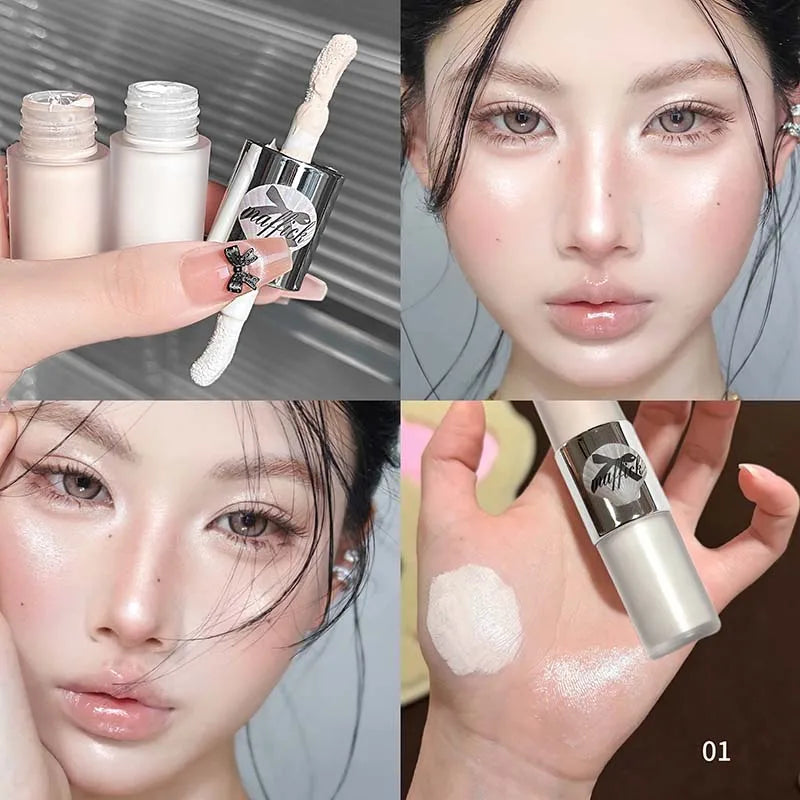 Dual-Ended Liquid Highlight Stick Pearl Gloss Diamond & Matte White Cream Shine Face Brightening Nose Shadow Contouring Makeup