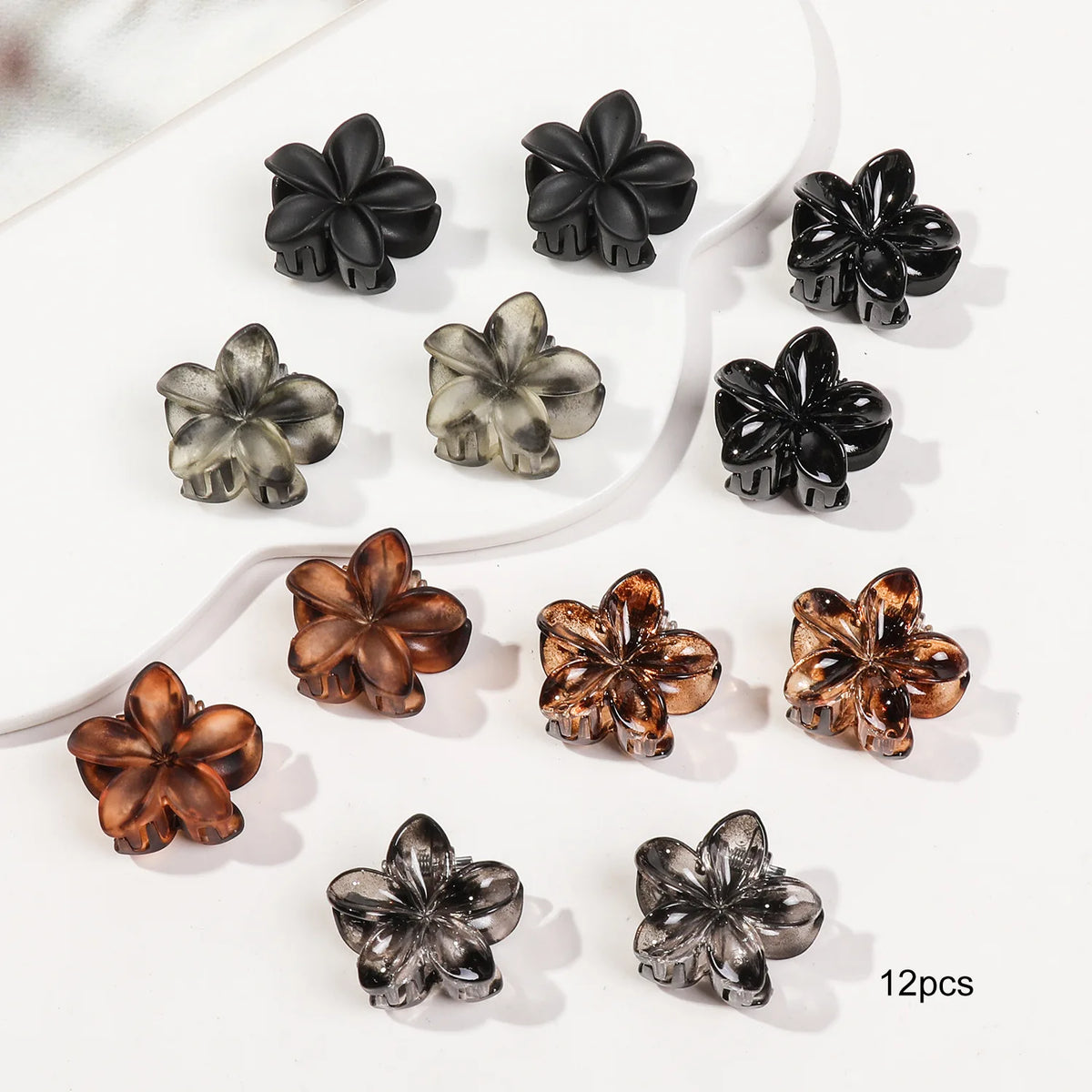12pcs Mini Flower Hair Clips Pack for Women - Creaseless Styling Claw Clips for Bangs and Tiny Hair Styling