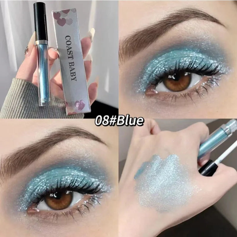12 Color Liquid Eyeshadow Pearlescent Long-lasting Glitter Eyeliner Waterproof Natural Smokey Silver Shimmer Shadows Eye Makeup