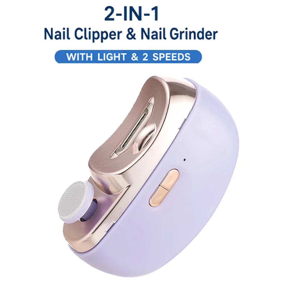 Electric Nail Clipper Grinding and Polishing with Light Automatic Nail Trimmer Rechargeable Nail Cutter Manicure for Baby Adult