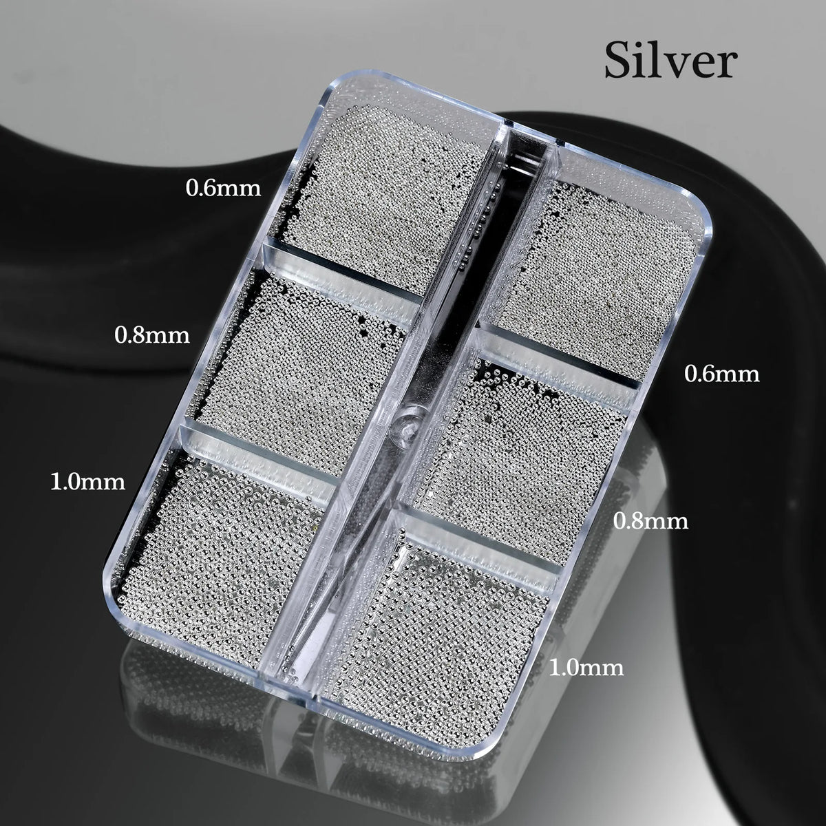 6 Grids Silver Steel Micro Beads Nail Art Decoration, Mixed Sizes-0.6mm 0.8mm 1.0mm, Nail Rhinestones Caviar Beads Nail Supplies