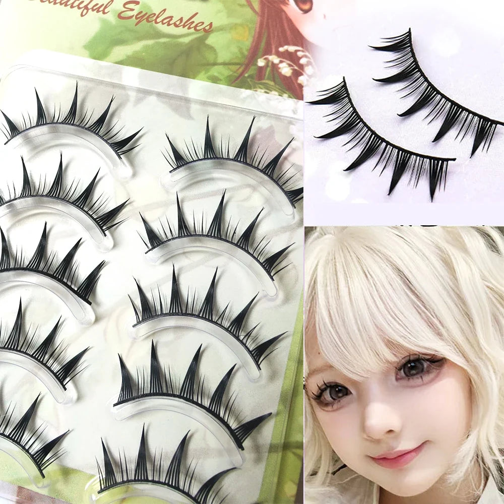 5 Pairs Natural Long Cat Eye False Eyelashes Cosplay Makeup Cross Strip Eye Lashes Handmade Manga Lashes Extension