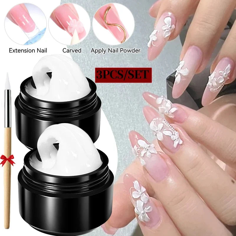 BORN PRETTY 15ml 3D Sculpting Shaping Carving Flower Gel White Clear Non Stick Hand Extension Gel Nail Polish DIY Acrylic Gel