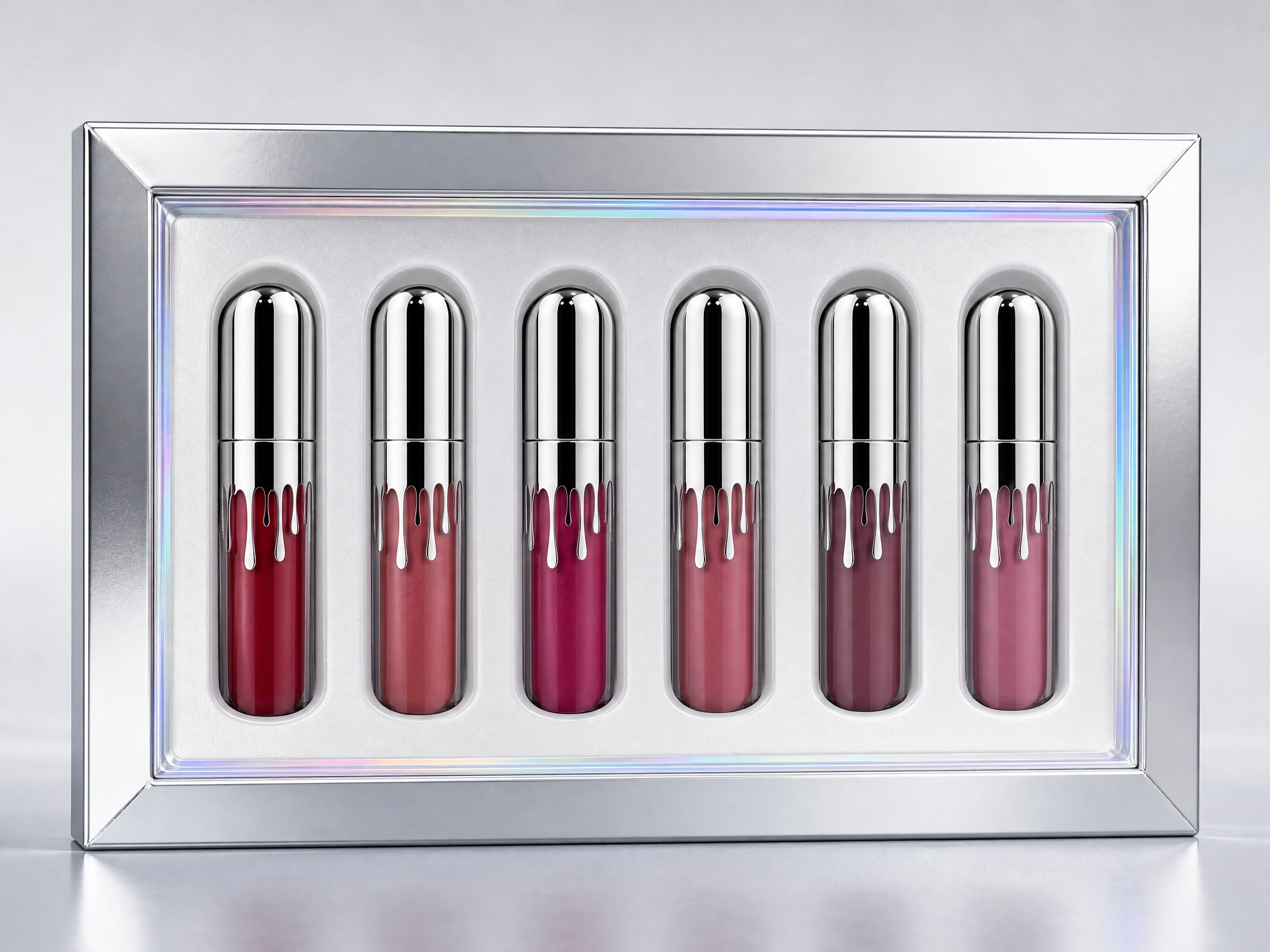 Multi-Color Lip Stain Set - Waterproof Silver Color Collection (6 Pack)