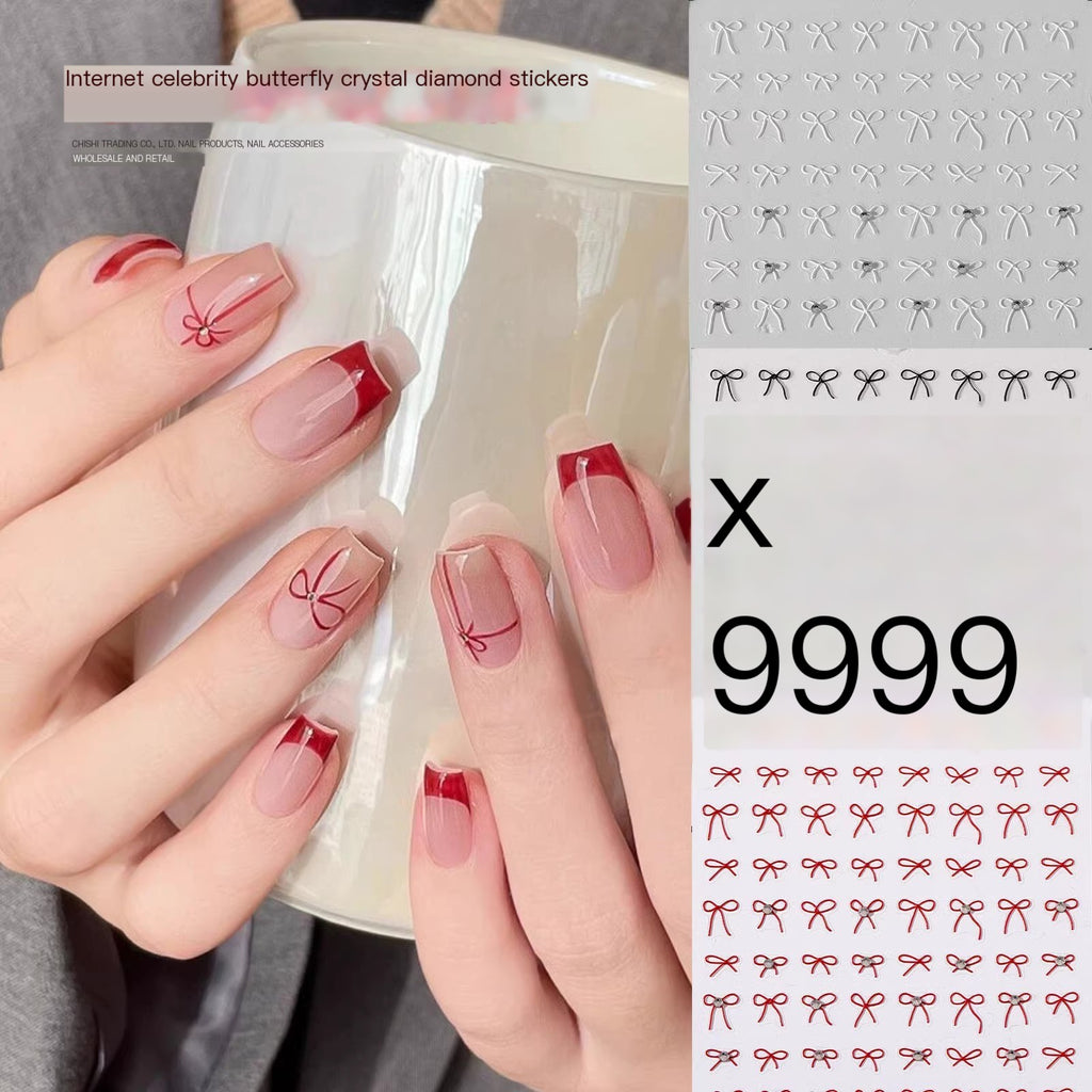 New Crystal Bow Nail Stickers with Elegant Lines