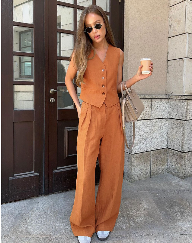 Prism Wellness Tailored Linen Set with Sleeveless Vest (One Set)