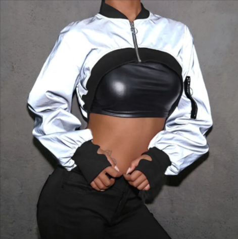 Reflective Zipper Sweater Jacket