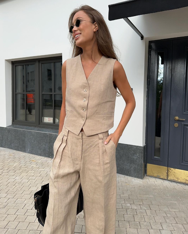 Prism Wellness Tailored Linen Set with Sleeveless Vest (One Set)