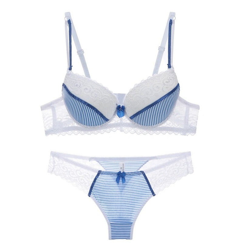 Prism Wellness Lace Striped Lingerie Set with Bra and Panties